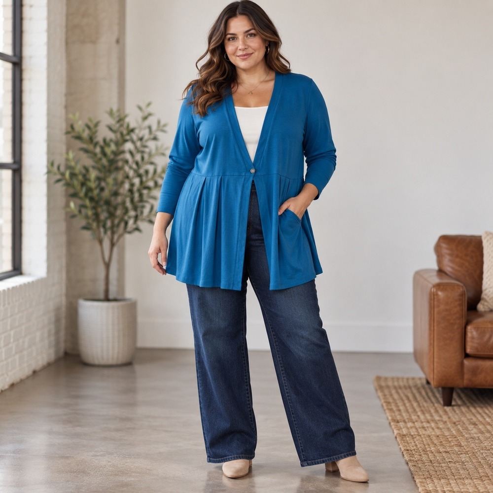 J Jill Wearever Teal Blue Cardigan Womens XL Tall Longline Jersey Career Work